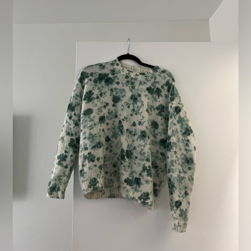 Sezane Green Flower Sweater